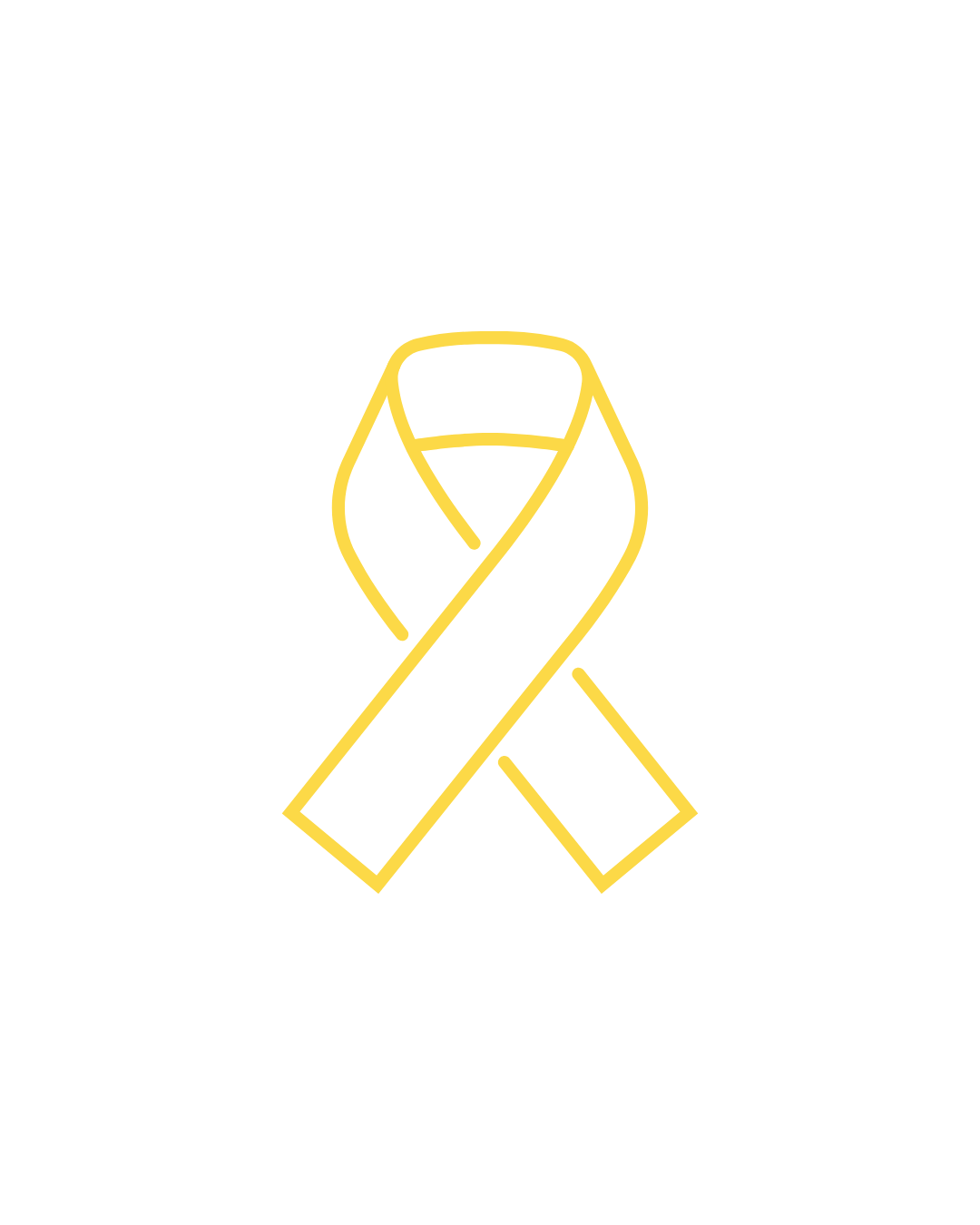 A simple yellow awareness ribbon outline centered on a plain white background.