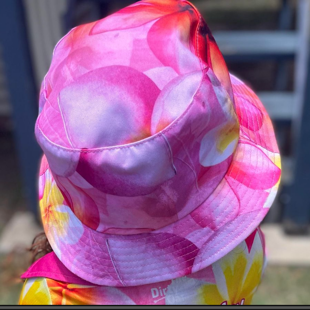 Frangipani Kids Bucket Hat on Childs head
